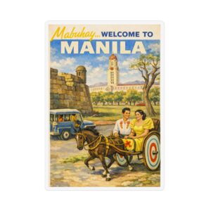 Welcome to Old Manila Vintage Travel Magnet — Mabuhay Philippines Souvenir Fridge Magnet